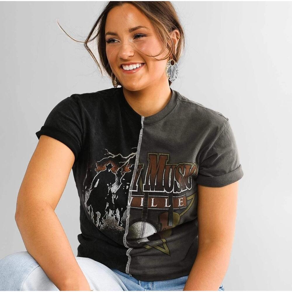 Nashville Crop Top Country Music Rider T-shirt Distressed Vintage Style Size Med